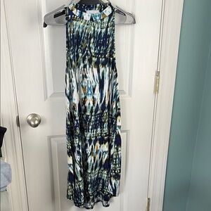 Blue and White Halter Maxi Sundress for Wedding Guests